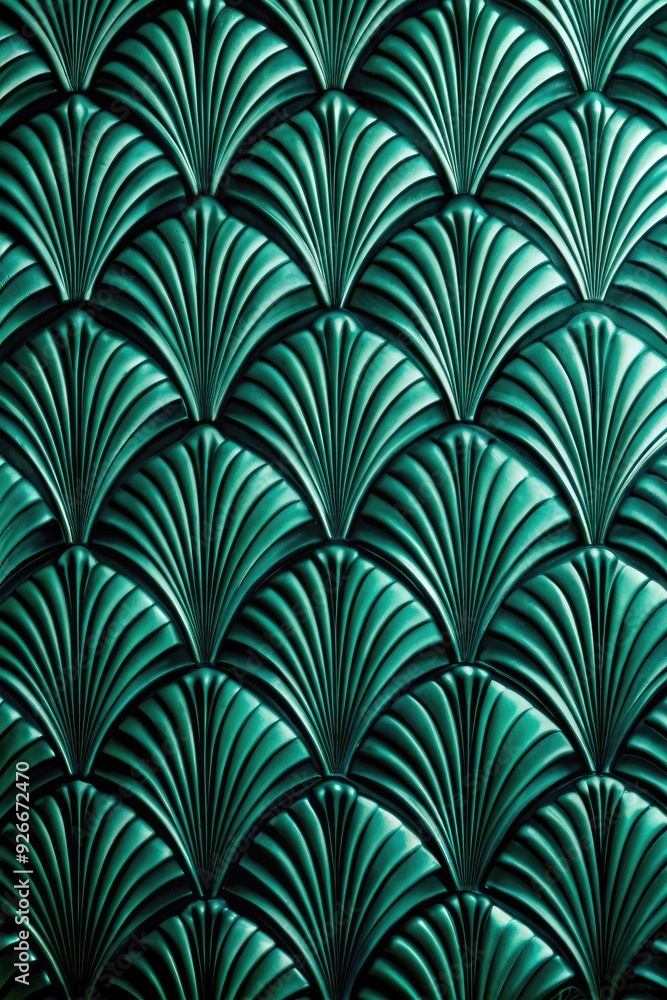 Art deco pattern with green fan shapes. Art deco pattern with green fan shapes.