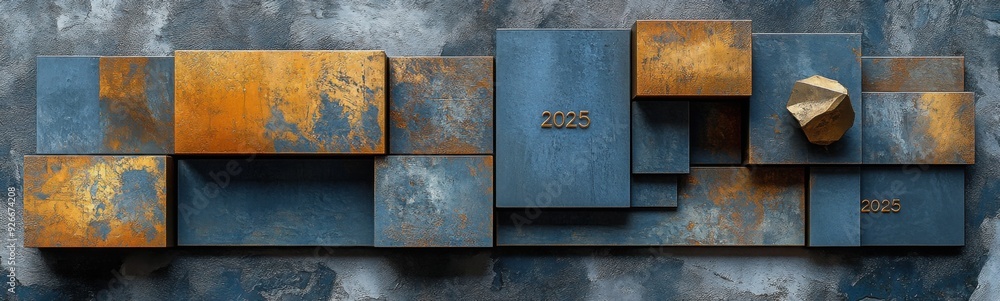 Wall with a number and a clock on it, 2025 year illustration Wall with a number and a clock on it, 2025 year illustration
