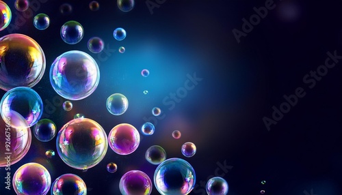 Wallpaper Mural Colorful soap bubbles floating in the air on a dark background, beautiful and dreamy image for art and beauty concept Torontodigital.ca