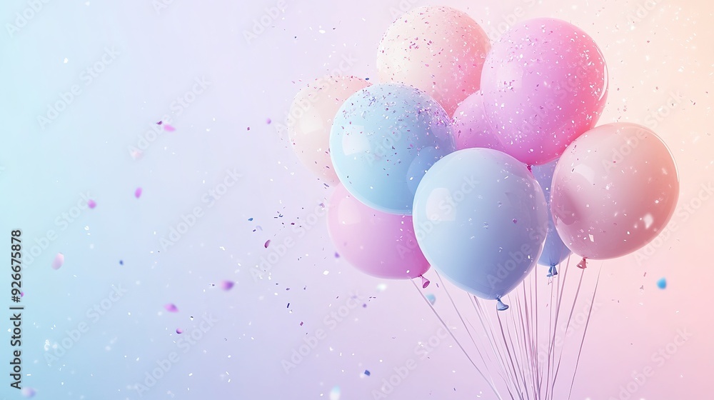 Pastel Balloons and Confetti Floating on a Gradient Background Pastel Balloons and Confetti Floating on a Gradient Background