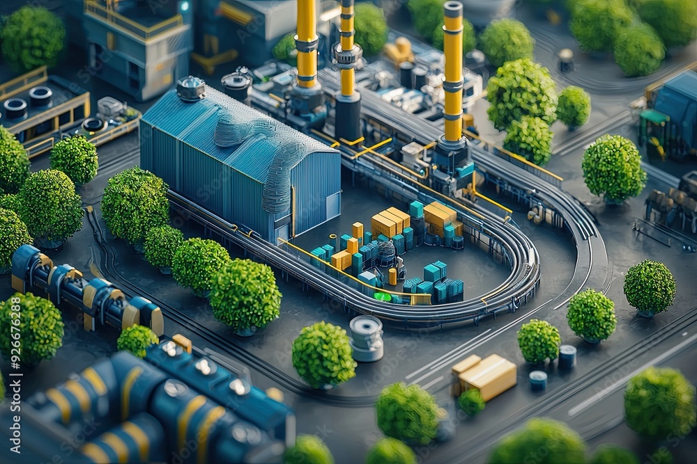 Circular Economy in Action, showcasing a closed-loop manufacturing process within a cutting-edge industrial environment, emphasizing sustainability and resource efficiency. Circular Economy in Action, showcasing a closed-loop manufacturing process within a cutting-edge industrial environment, emphasizing sustainability and resource efficiency.