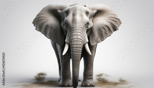 3D Model of Majestic Elephant Standing Proudly Against Clean White Background for Travel and Wildlife Advertising Concept photo