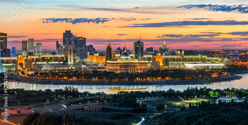 Beautiful sunset over the central part of the capital of Kazakhstan, Astana