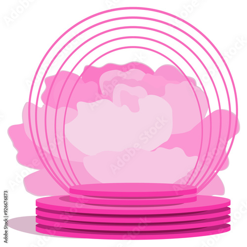 Pink podium with a peony as a background
