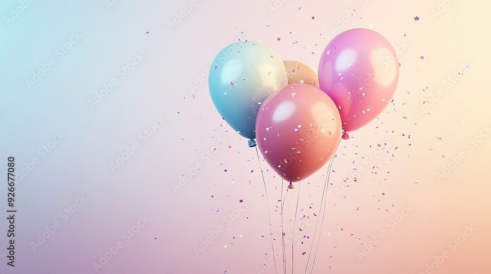 Three Balloons with Confetti on a Gradient Background Three Balloons with Confetti on a Gradient Background