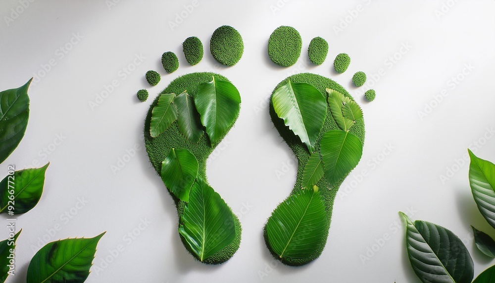 Green leaves footprints spreading the message of save the earth on a white canvas for environmental awareness campaign Green leaves footprints spreading the message of save the earth on a white canvas for environmental awareness campaign