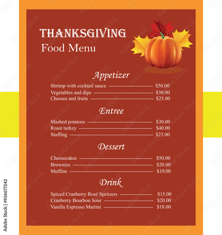 Fototapeta premium Thanksgiving Food Menu Template