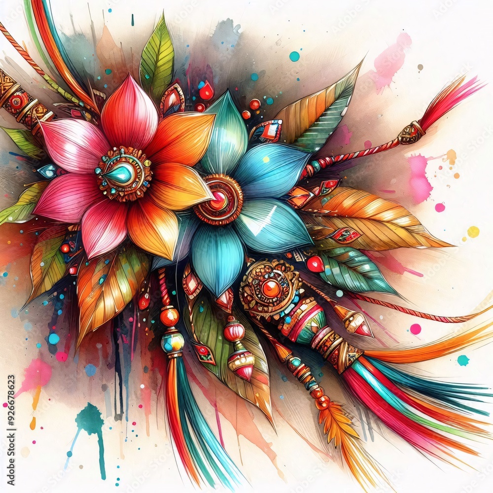 Vibrant and Colorful Rakhi Tied with Love and Emotion, Expressively Portrayed in a Rich Watercolor Artwork Vibrant and Colorful Rakhi Tied with Love and Emotion, Expressively Portrayed in a Rich Watercolor Artwork