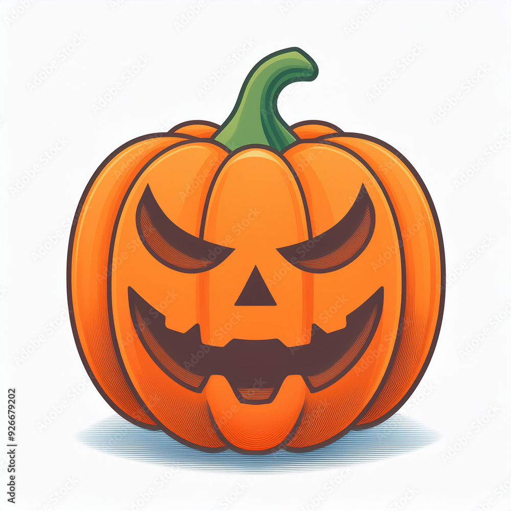 Grinning Jack-O'-Lantern with Menacing Eyes. Vibrant Cartoon Style Pumpkin Illustration Featuring Sharp Angles and Bold Shadows on a Crisp White Background, Perfect for Halloween Themed Designs Vector Grinning Jack-O'-Lantern with Menacing Eyes. Vibrant Cartoon Style Pumpkin Illustration Featuring Sharp Angles and Bold Shadows on a Crisp White Background, Perfect for Halloween Themed Designs Vector