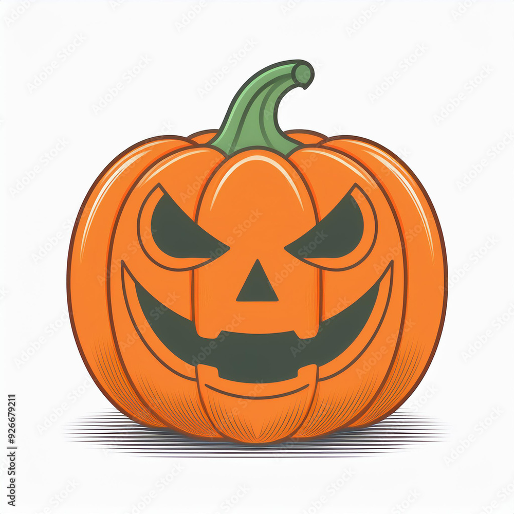 Grinning Jack-O'-Lantern with Menacing Eyes. Vibrant Cartoon Style Pumpkin Illustration Featuring Sharp Angles and Bold Shadows on a Crisp White Background, Perfect for Halloween Themed Designs Vector Grinning Jack-O'-Lantern with Menacing Eyes. Vibrant Cartoon Style Pumpkin Illustration Featuring Sharp Angles and Bold Shadows on a Crisp White Background, Perfect for Halloween Themed Designs Vector
