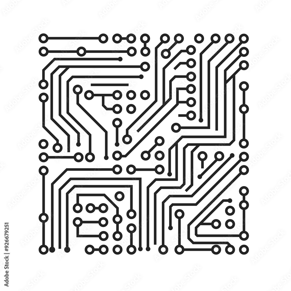 © v_ctoria - Vector illustration of a detailed electronic circuit board. Isolated stock image showcasing a technology pattern, perfect for tech, digital, and AI-related designs.