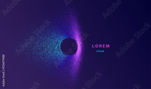 Neon explosion splash particles dots shapes ai design. Cyber hole light big data technology and science vector.