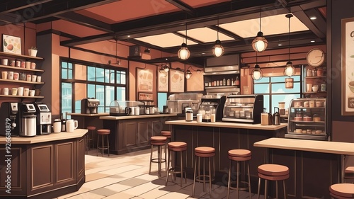 retro style anime coffee shop illustration background