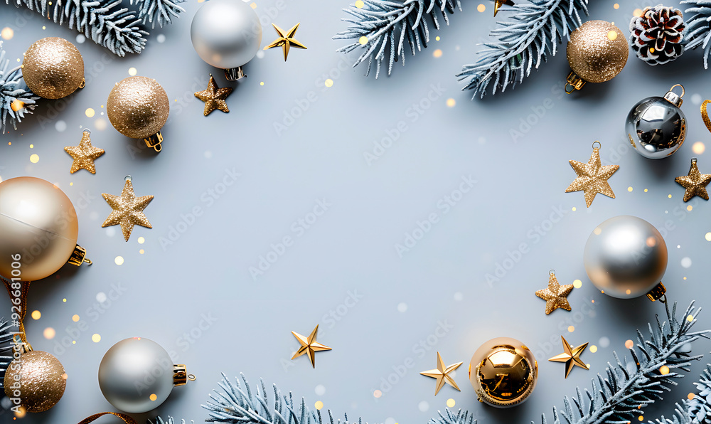 Fototapeta premium christmas background with blue and gold decorations perfect for holiday greeting cards seasonal advertisements winter social media posts and festive event invitations celebrating,copy space