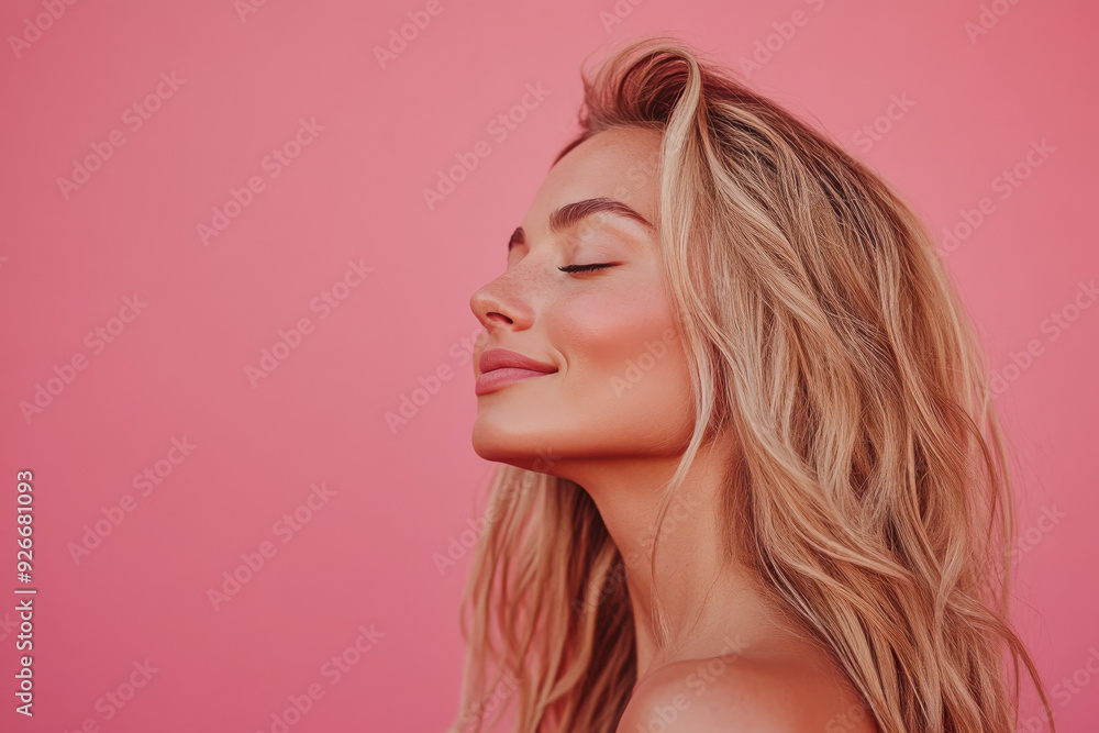 A close up of a black woman's face with her eyes closed and long blond hair A close up of a black woman's face with her eyes closed and long blond hair