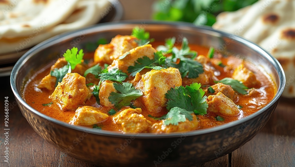 Chicken curry in a bowl with cilantro garnish. Chicken curry in a bowl with cilantro garnish.