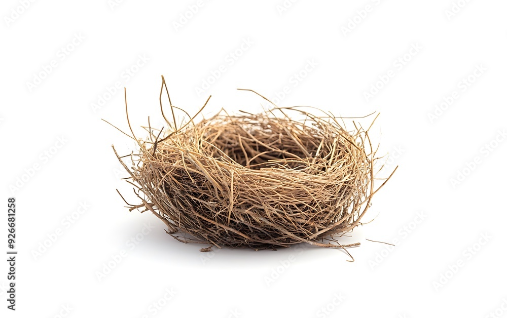 A bird's nest made of twigs, isolated on a white background. A bird's nest made of twigs, isolated on a white background.