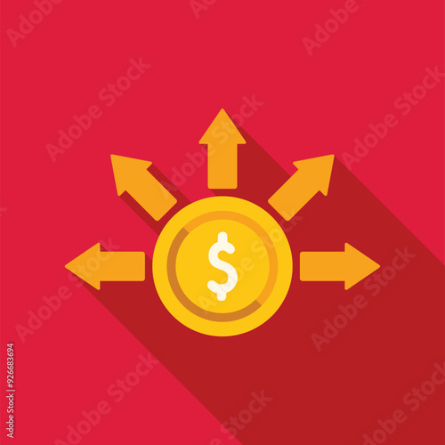 Gold coin with a dollar sign is surrounded by arrows pointing outward, symbolizing the concept of financial diversification