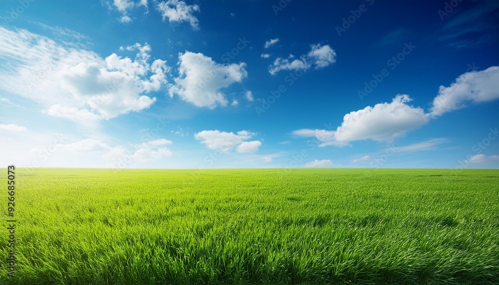 Sky and grass background, fresh green fields under the blue sky in spring Sky and grass background, fresh green fields under the blue sky in spring