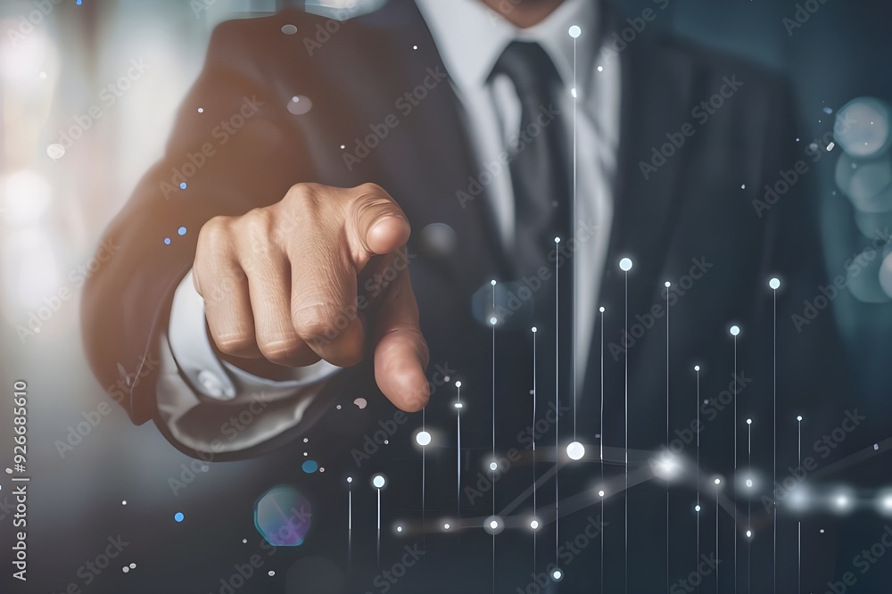 Businessman pointing at a graph of growth and trends with a business chart, sales data or zen background.
Businessman pointing at a graph of growth and trends with a business chart, sales data or zen background.