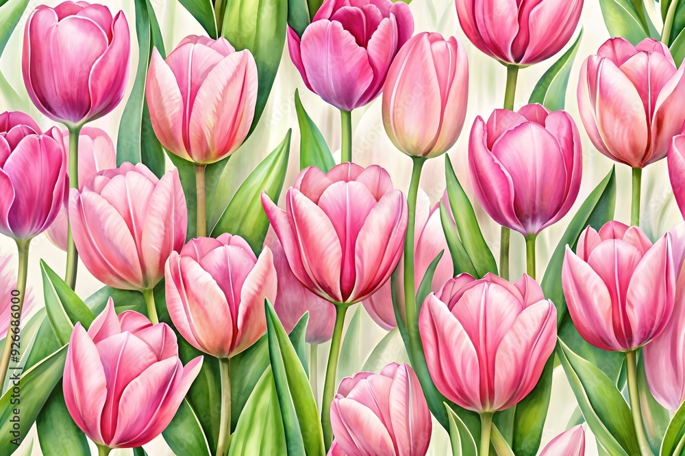 Obraz premium Watercolor tulips field vector 