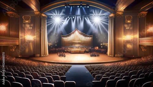 The stage is set for the opening night of the Broadway musical Hamilton.