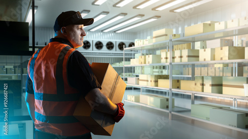 Canvas Print Man inside industrial refrigerator