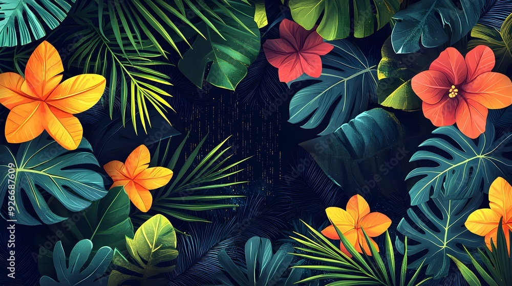 Tropical Leaf and Flower Background. Tropical Leaf and Flower Background.