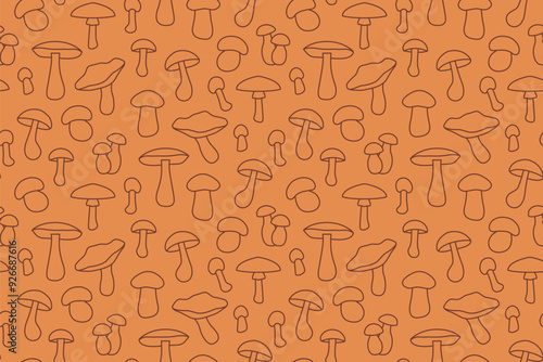 seamless autumn pattern with different mushrooms - vector illustration
