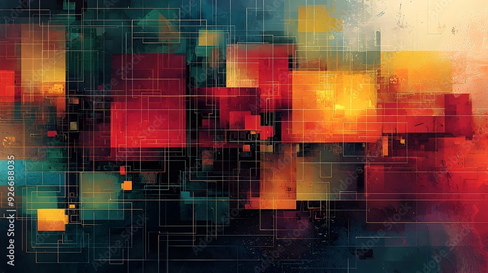 Abstract Geometric Art with Grid Pattern and Vibrant Colors. Abstract Geometric Art with Grid Pattern and Vibrant Colors.