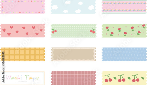hand drawn Colorful cute Washi Tape Design Element Vector Clip Art illustration