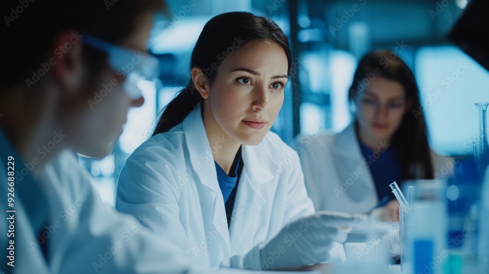 A detailed shot of a researcher discussing findings with colleagues, with a focus on their engaged expressions and the scientific charts or documents in front of them. A detailed shot of a researcher discussing findings with colleagues, with a focus on their engaged expressions and the scientific charts or documents in front of them.