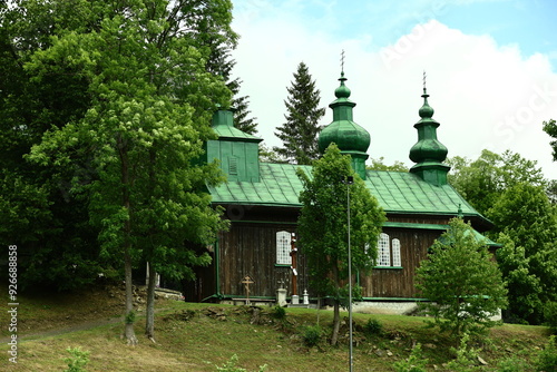 the historic Orthodox Church of the Assumption of the Blessed Virgin Mary in Szczawne in the Bieszczady Mountains in Poland