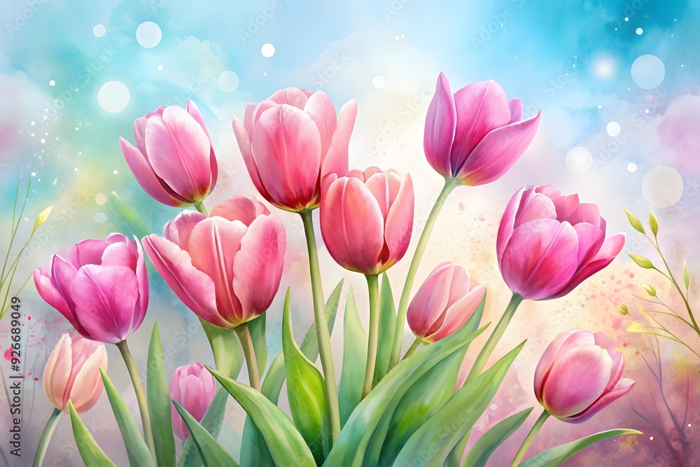 Fototapeta premium Watercolor tulips field vector 