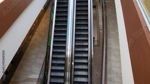 A moving empty escalator in a shopping mall