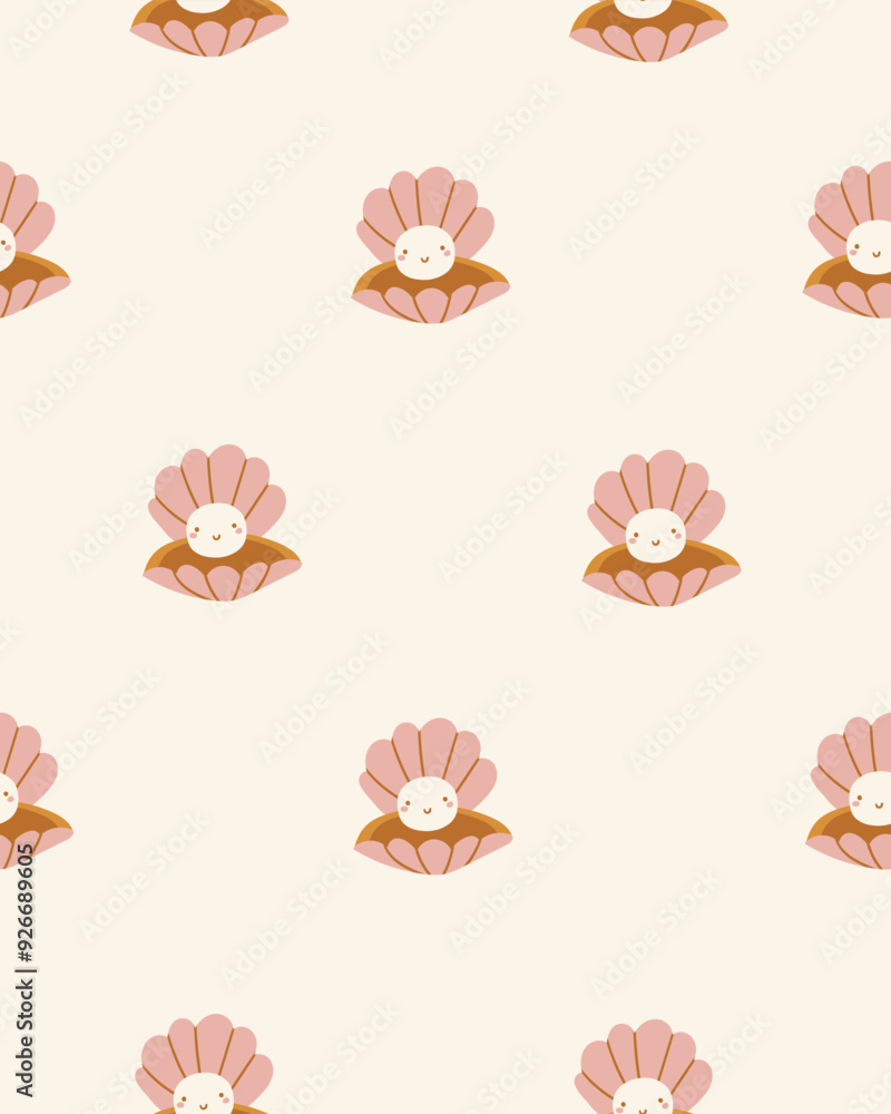 Sea shells kids seamless pattern. Vector sea texture in cartoon style ...