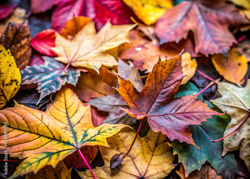 Macro background of colorful autumn dry leaf
