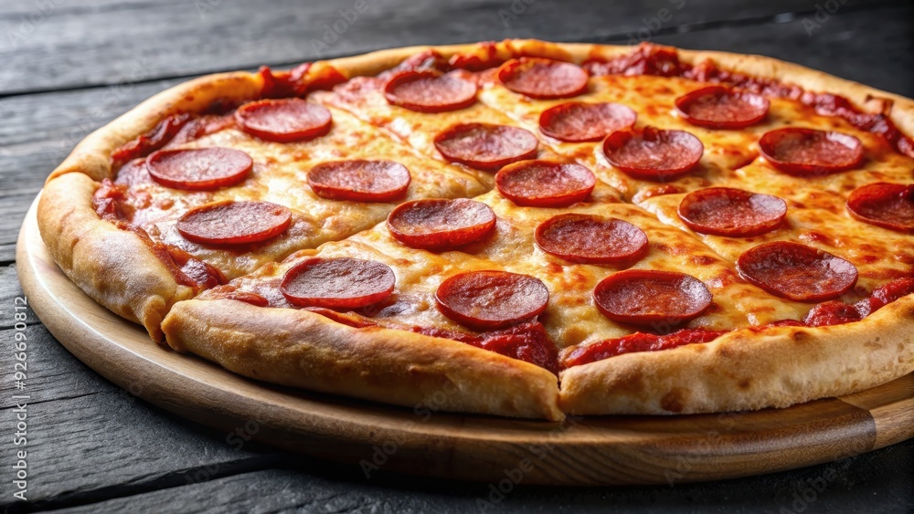 Pepperoni pizza with melted cheese and pepperoni slices on a crispy crust , food, Italian, delicious, meal, lunch Pepperoni pizza with melted cheese and pepperoni slices on a crispy crust , food, Italian, delicious, meal, lunch