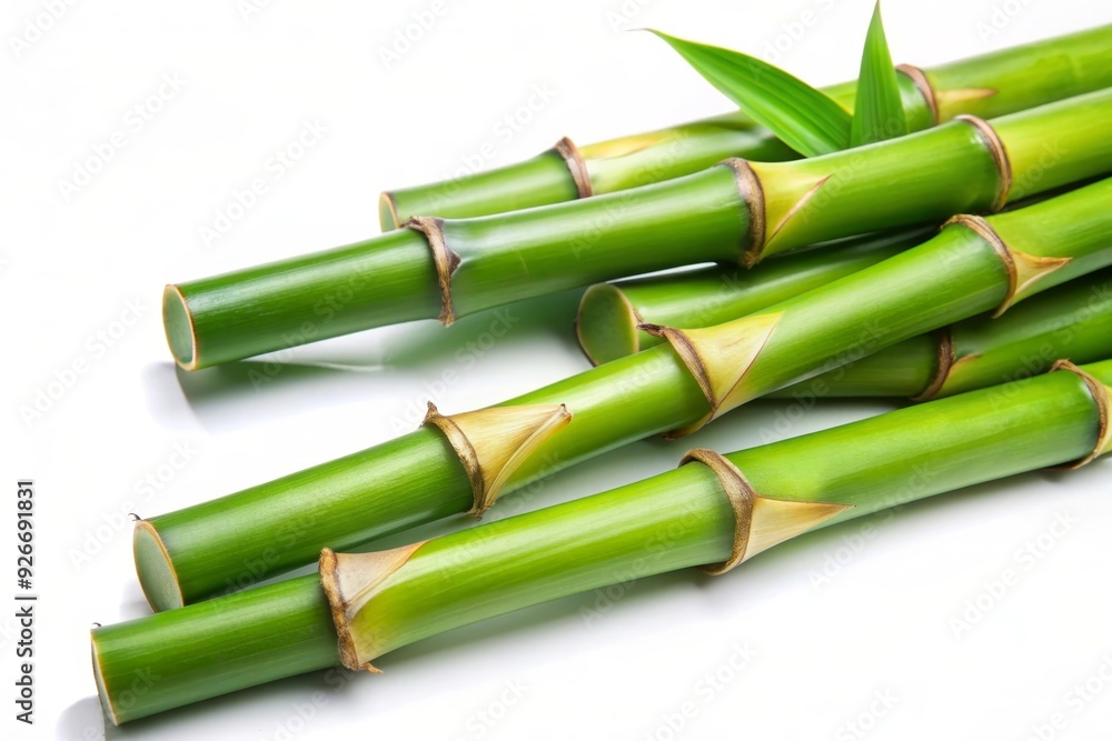 Obraz premium A bunch of green bamboo shoots, symbolizing nature, growth, strength, resilience, and peace, isolated on a white background.