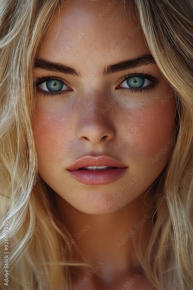 A woman with long blonde hair and blue eyes A woman with long blonde hair and blue eyes