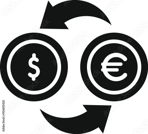 Currency exchange icon representing the conversion of us dollars to euros, ideal for financial and international business concepts