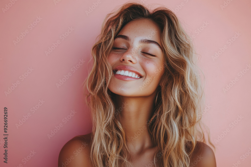 A close up of a black woman's face with her eyes closed and long blond hair A close up of a black woman's face with her eyes closed and long blond hair