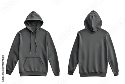 Grey hoddie displayed front and back view isolated on white background 