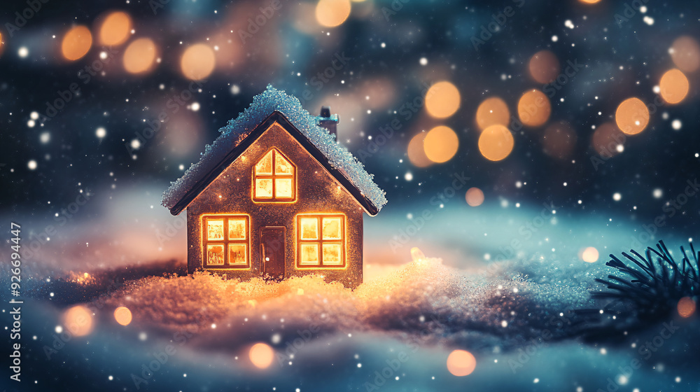 Cozy Winter House in Snowfall Cozy Winter House in Snowfall