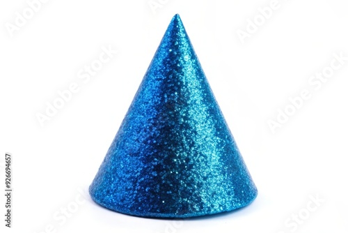 A single blue glitter party hat, symbolizing celebration, festivity, fun, joy, and special occasions. photo