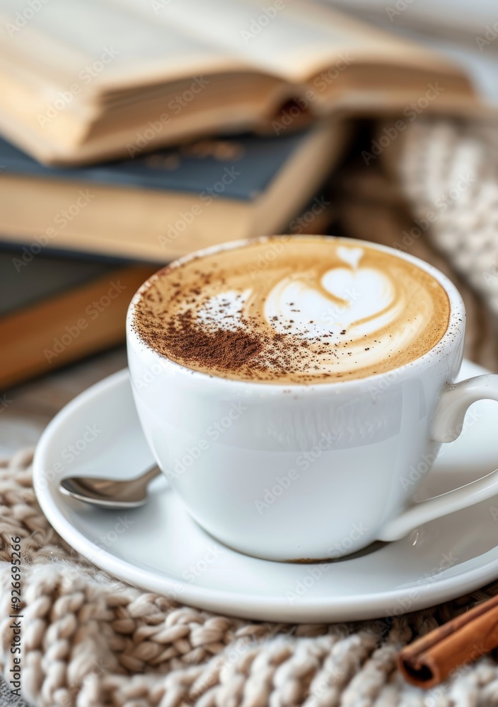 Cozy Winter Beverage With Spices, Knit Blanket, and Open Book by Soft Lights Cozy Winter Beverage With Spices, Knit Blanket, and Open Book by Soft Lights