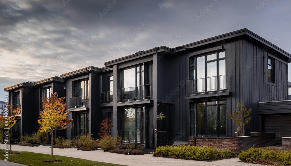 Black Modern Townhomes with Large Windows Black Modern Townhomes with Large Windows