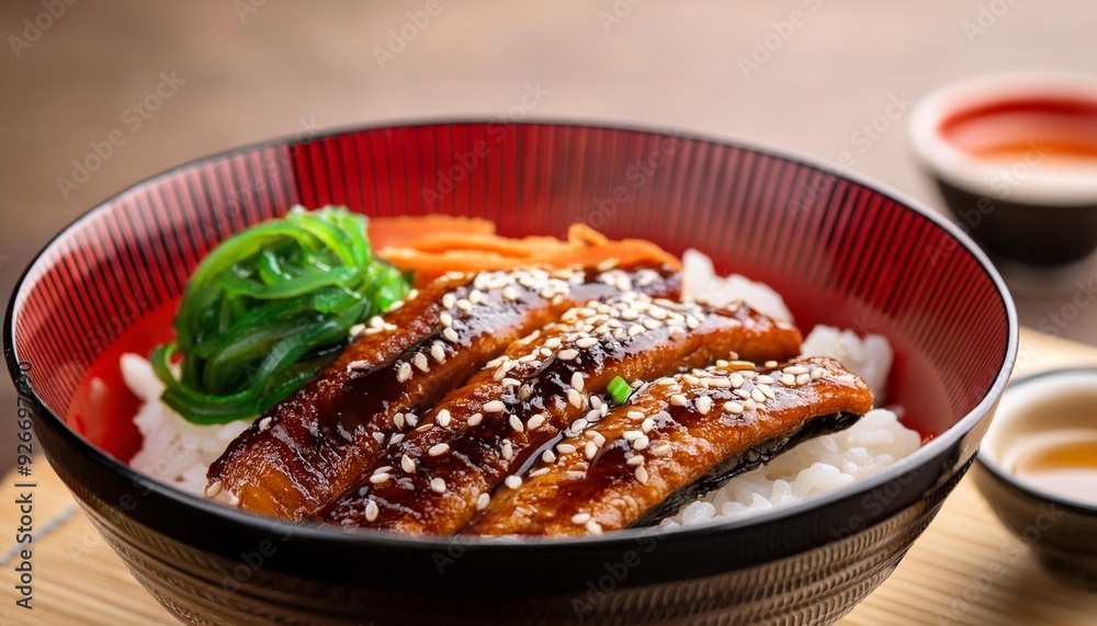 Close Up of Japanese Unagi Donburi, Eel and Rice Bowl Close Up of Japanese Unagi Donburi, Eel and Rice Bowl