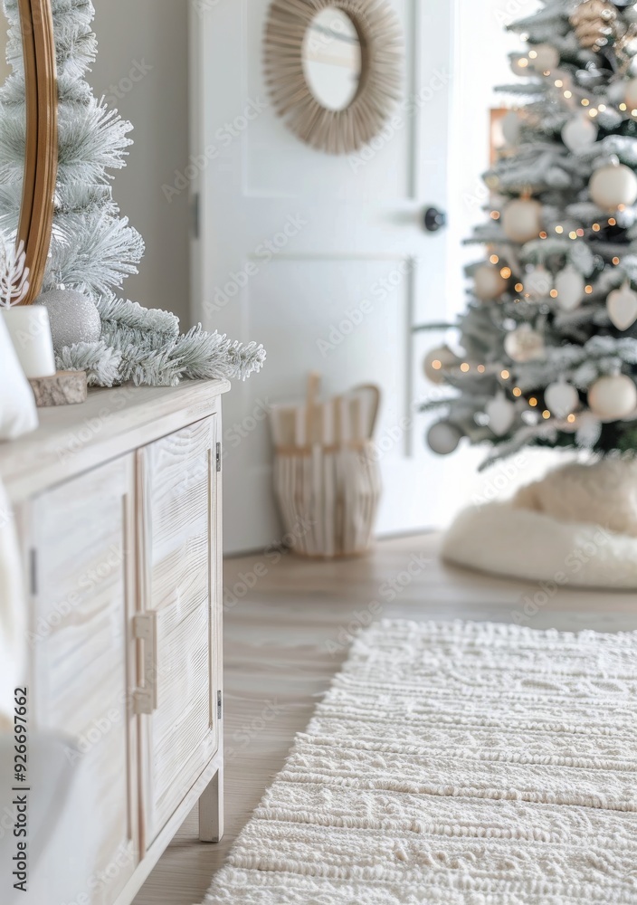 Cozy Living Room Decorated for Winter With Christmas Tree and Stylish Furnishings Cozy Living Room Decorated for Winter With Christmas Tree and Stylish Furnishings