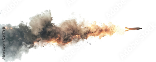 A missile with fire trail isolated on transparent background.	